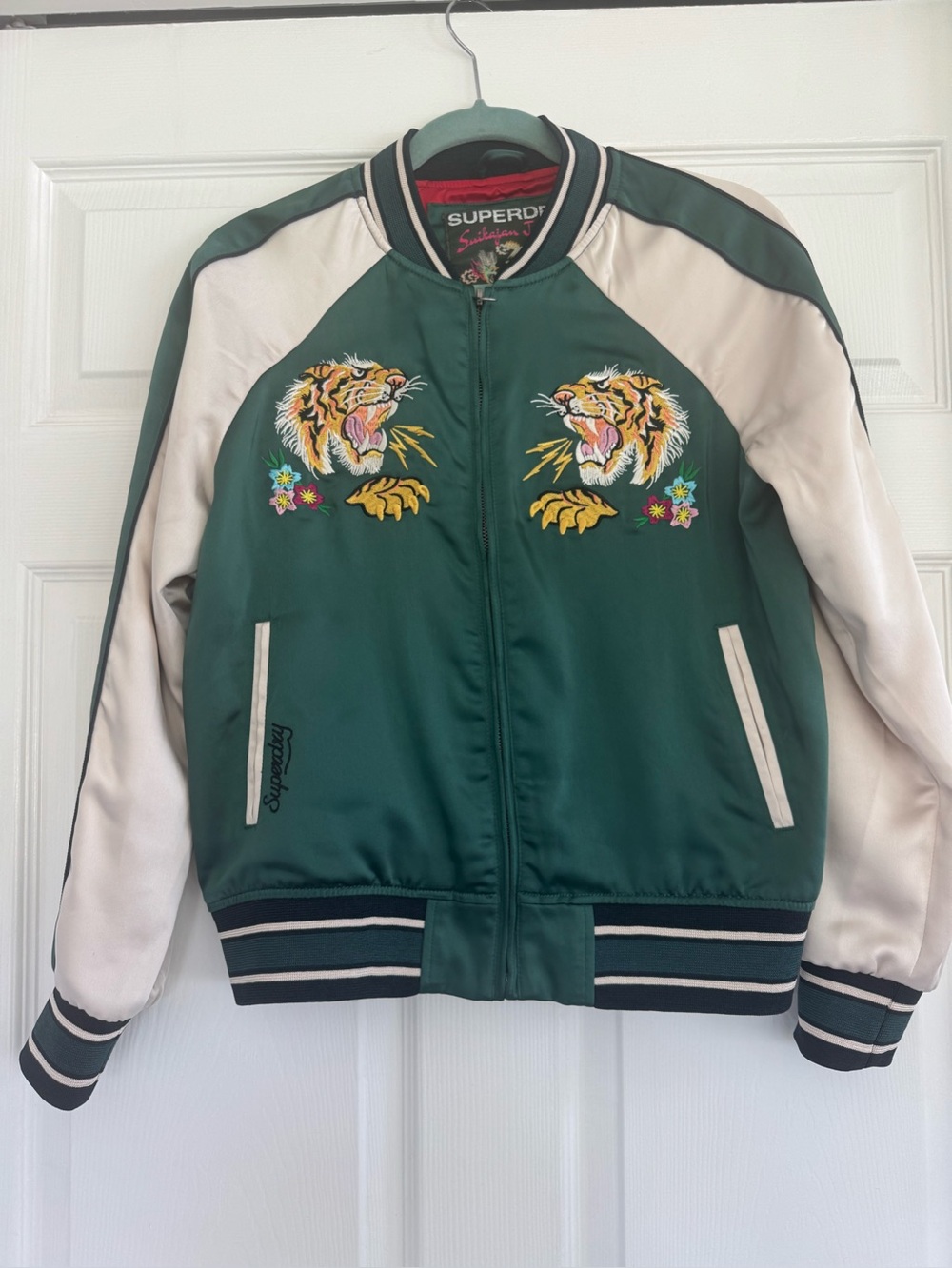 Superdry Sukajan Tiger Embroidered Souvenir Bomber Jacket Green